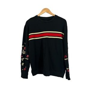 Zara Varsity Snake Sequin Sleeve Top Sz M